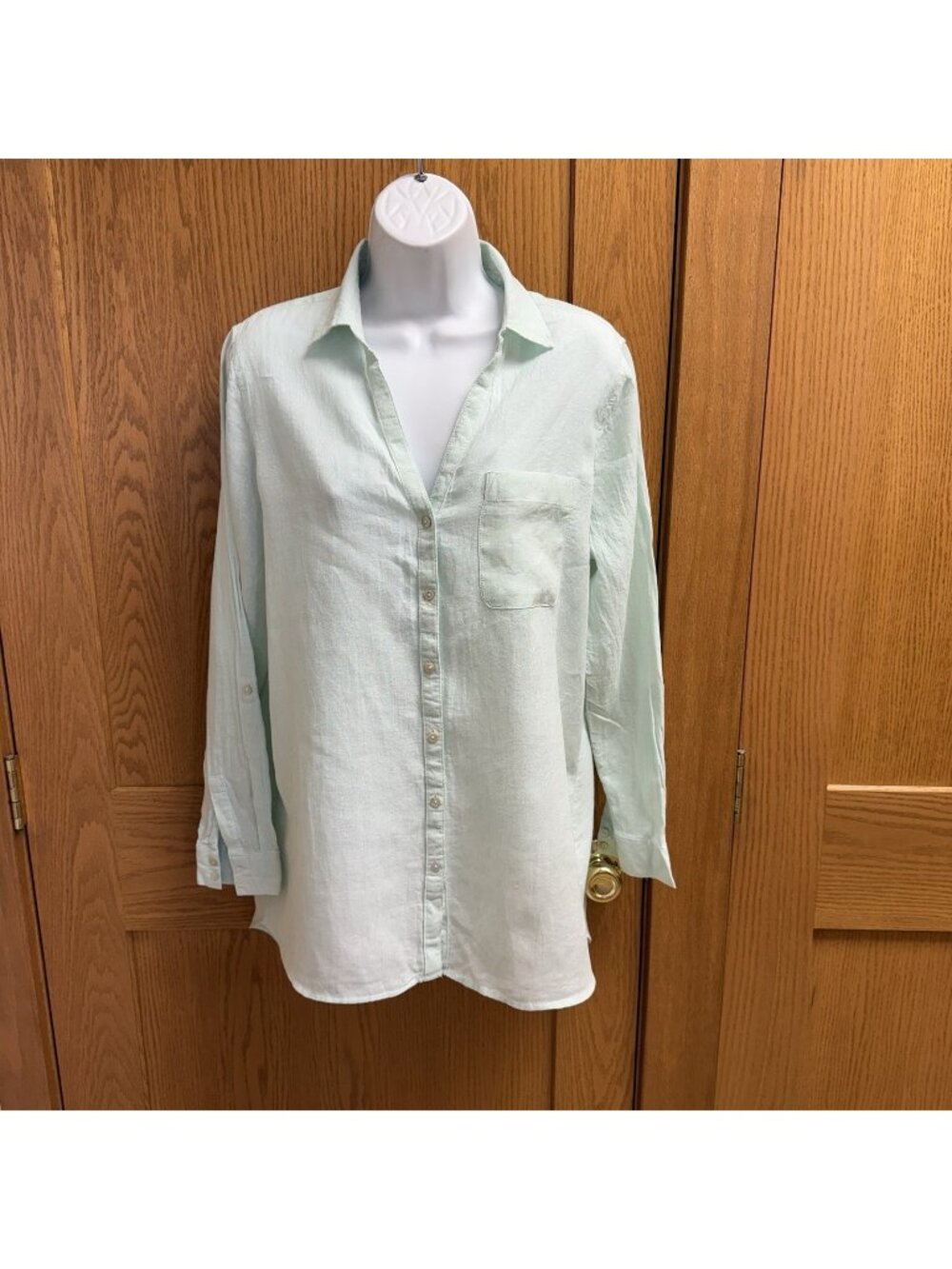 Sigrid Olsen Light Blue Button Front Linen Blouse Top - Small